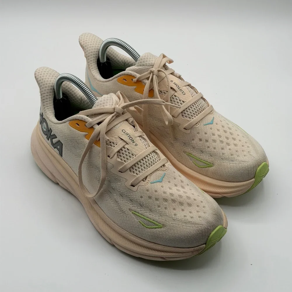 Hoka One One Clifton 9 Wide Running Shoes Womens 9D Eggnog Passion Fruit 1132211